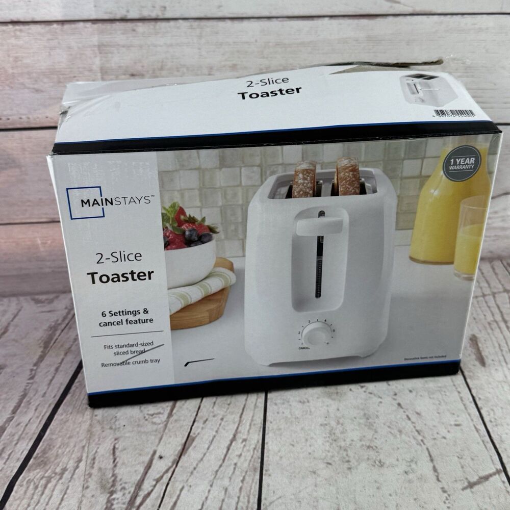 Mainstays 2 Slice Toaster White 6 Shade Settings Removable Crumb Tray